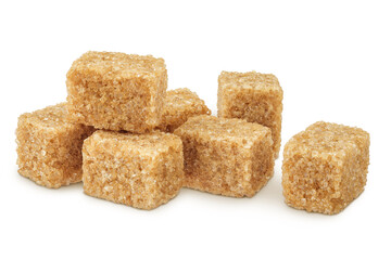 brown sugar cubes isolated on white background