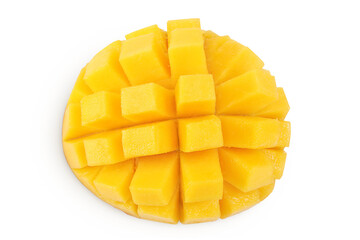 mango slices isolated on white background with full depth of field. Top view. Flat lay