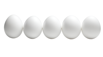 Five White Eggs in a Row Minimalist Studio Shot