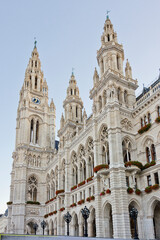 Fototapeta premium Vienna's 18th century town hall building close-up. An old Gothic-style building in Vienna, Austria