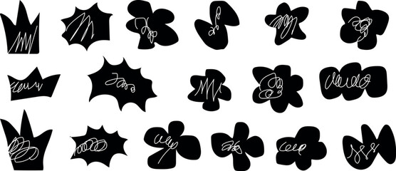 Whimsical Collage Design Shapes: A Trendy Set of Abstract Cloud, Flower, Heart, Crown, and Speech Bubble Elements in Playful Vector Style