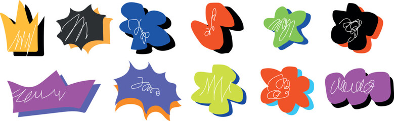 Creative Vector Collage Elements Collection: Funky and Quirky Shapes Including Abstract Flowers, Clouds, Hearts, and Crowns for Modern Designs