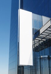 Obraz premium Blank Vertical Banner Mockup Glass Office Building Entrance