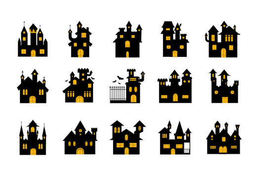 Black And Yellow Halloween Castle Haunted Spooky Design Set