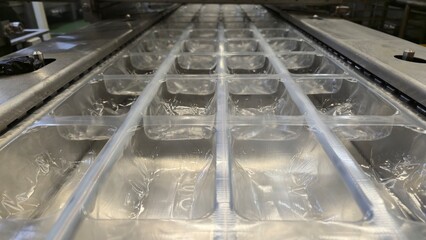Vacuum thermoforming line in food factory