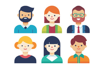 Diverse set of flat design people avatars for user interface design