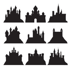 castle silhouette set, Black & White silhouette set