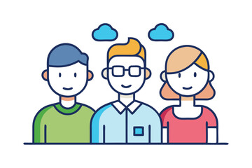 Fototapeta premium Diverse Team Illustration with Clouds Representing Collaboration and Innovation