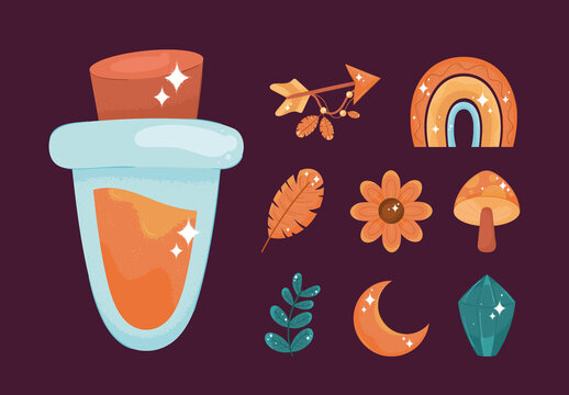 Orange And Burgundy Boho Wild And Free Designs Illustrations Set