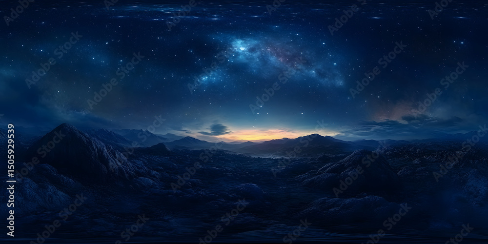Wall mural starry night sky photorealistic landscape twilight gradient 360 degree panorama cosmic scene