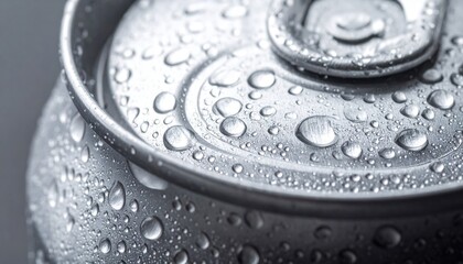 Close up of a Cold Aluminum Can Covered in Water Droplets Refreshing Beverage Can Texture