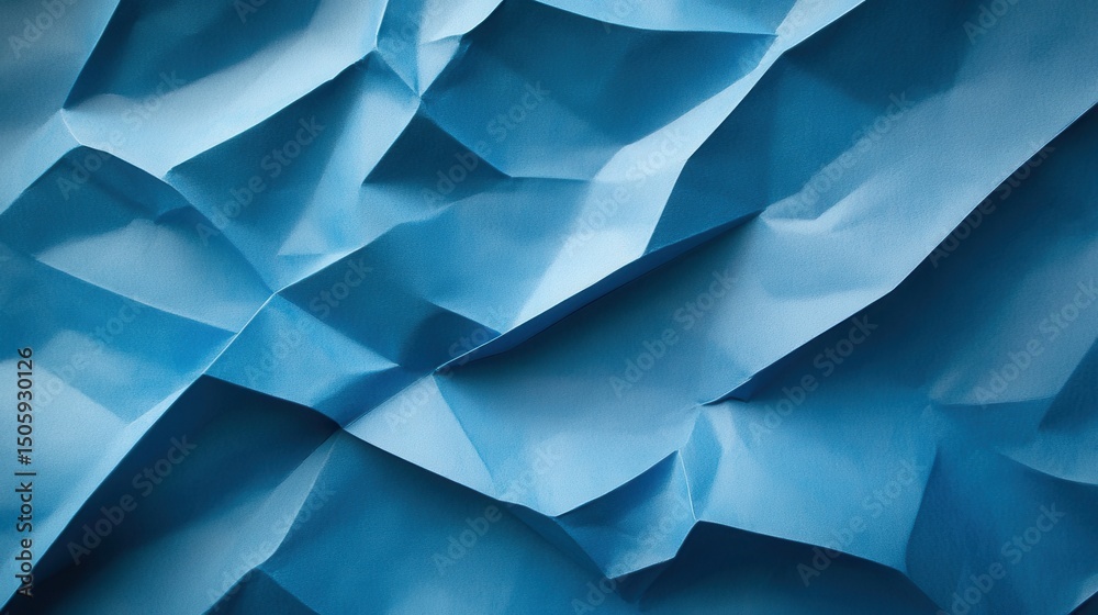 Poster blue crumpled paper texture with shadows and depth reflecting subtle variations in light creating an