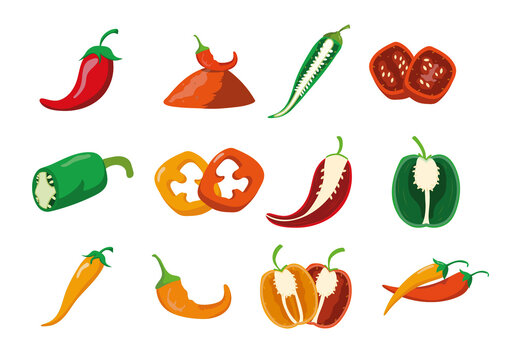 Colorful Jalapeno Mexican Traditional Pepper Spicy Illustrations Design Set