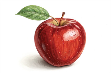 Red Apple with Leaf – Fresh Organic Fruit Isolated on White Background
