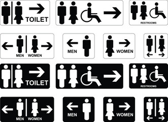 Gender and Disability Restroom icons Set. Male, female and disabled toilet symbol, washroom signs, WC toilet, Hand wash signs isolated on transparent Background. vector illustration 