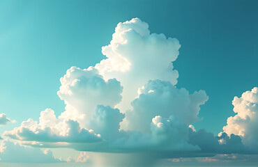 sky fluffy white clouds fills frame set deep turquoise background dramatic