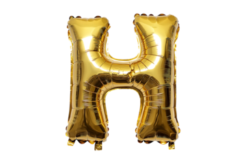English alphabet H made with gold foil balloon isolated on transparent background