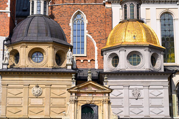 Royal Cathedral Wawel Castle golden towers detail, Krakow, Poland