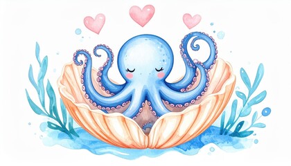 Obraz premium Adorable octopus embraces love in a blooming flower, heartwarming ocean tale octopus