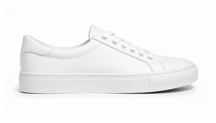 Stylish white leather sneakers isolated on white background