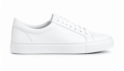 White leather sneakers isolated on white background representing modern footwear fashion
