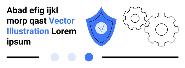Shield with checkmark, gears, and text elements suggesting security, system settings, operations, and reliability. Ideal for technology, cybersecurity, IT services development maintenance