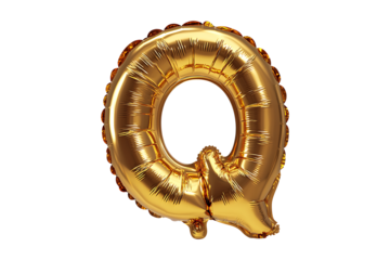 English alphabet Q made with gold foil balloon isolated on transparent background.