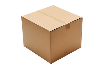 Simple shipping Brown Cardboard Box isolated on transparent background