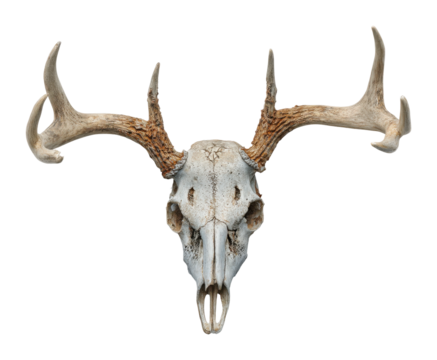 Hunting trophies deer skull with antlers wildlife museum nature lighting isolated on transparent background