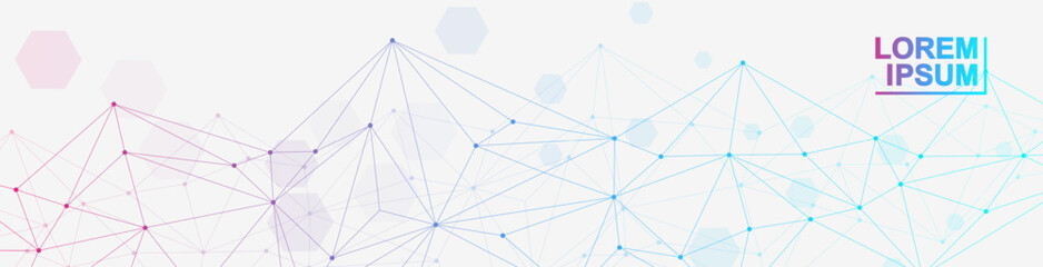 Global network connection website header or banner design. Abstract background with connecting dots and lines. Global business. Social network communication. Internet technology. Vector illustration