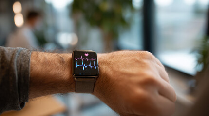 A smart watch helps patients track their heart rate, blood pressure, and ECG. This data is sent to their doctor through a health app, improving healthcare access.