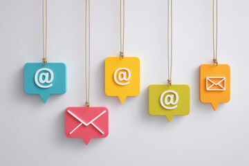 Colorful icons representing email and messaging enhance an engaging newsletter design. This creative display promotes effective communication strategies for clients