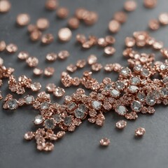 Rose gold sparkle details under soft focus on neutral gray.