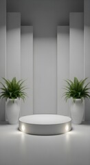 Fototapeta premium Minimalist White Exhibition Podium with Plants
