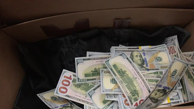 Young Man Handles Cash In Suitcase