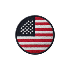 This shows circular patch featuring American flag design with stars and stripes, symbolizing patriotism and national pride. patch is embroidered with red, white, and blue colors.American flag