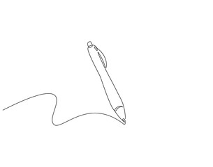 Pen continuous line. Continuous one line drawing Pen. Back to school concept. Single line drawing