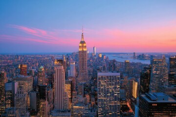 Beautiful aerial panorama of a modern city at twilight