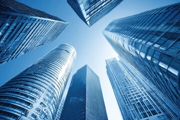 Fototapeta premium Modern City Skyscrapers Reaching the Sky in Urban Landscape