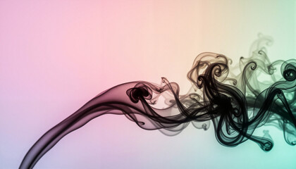 Whirling black smoke against pastel rainbow backdrop, abstract harmony