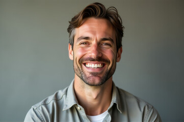 Obraz premium Portrait of a smiling man with a beard, looking directly at the camera