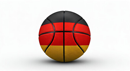 A basketball with the german flag painted on it isolated on a white background in a studio setting