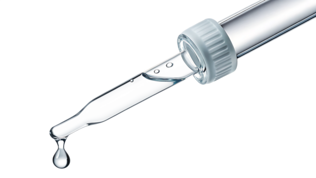 clear essential oil dripping from dropper on white background PNG. AI GENERATED