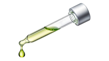 clear essential oil dripping from dropper on white background PNG. AI GENERATED