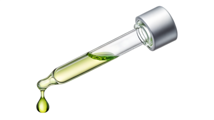 clear essential oil dripping from dropper on white background PNG. AI GENERATED