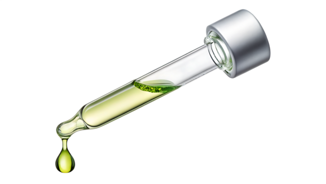 clear essential oil dripping from dropper on white background PNG. AI GENERATED