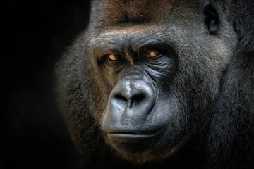Obraz premium The Enigmatic Gaze of a Silverback Gorilla In The Dark