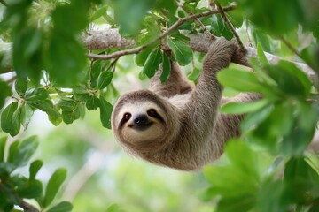 Fototapeta premium Sloth Hanging in a Tree in the Lush Rainforest