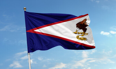 American Samoa national flag with bald eagle flying high in the sky representing strength and connection to the United States