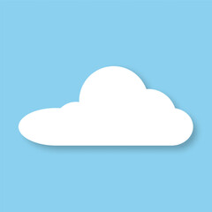 Abstract flat cartoon cloud icon with shadow on blue background. Vector EPS 10.